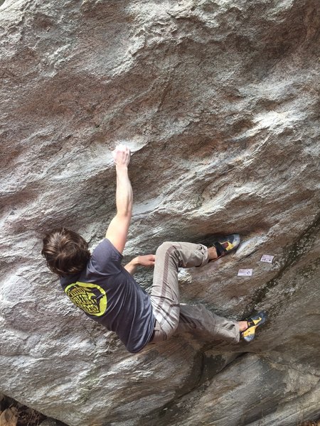 Travis Farnham sinking that heel into the starting hold on Lost Cause.