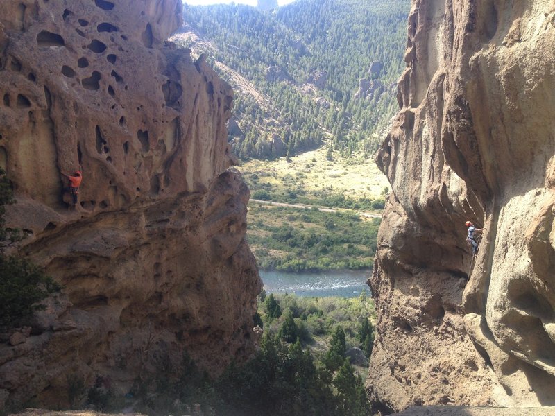 Climber on Intelligent Design (left) and Shai-Hulud (right)