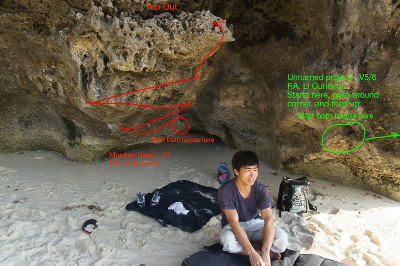 Li sitting with his new routes. This route is in green.