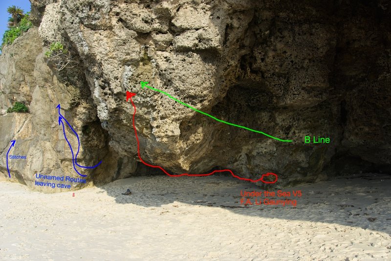 Under the Sea follows the curve of the rock ceiling (red)