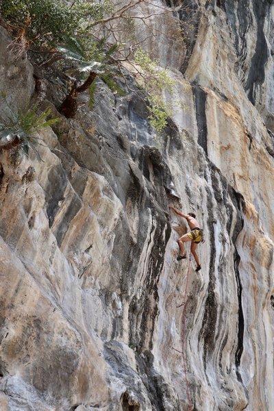 Through the crux, a bit sporty from here to the next bolt