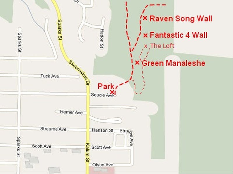 Access map to Terrace Mountain climbing