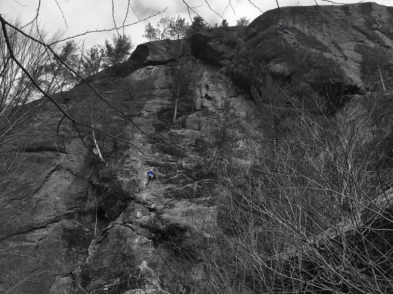 Unknown climber makes his way up pitch one of Mount Crushmore