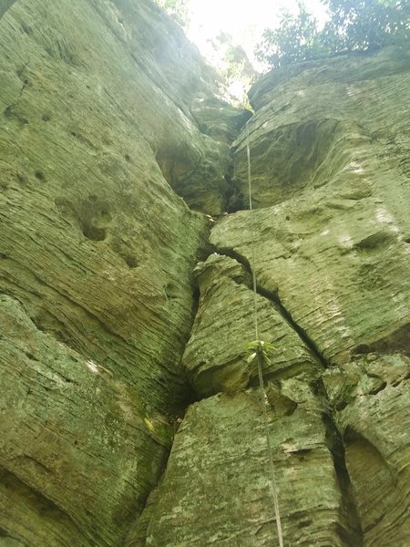 The climb follows the obvious crack in the corner