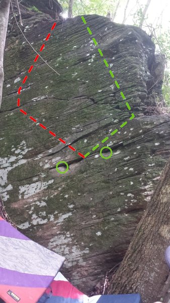 To the right is the V1 and if you use the slots to the left without the arete maybe V3ish.