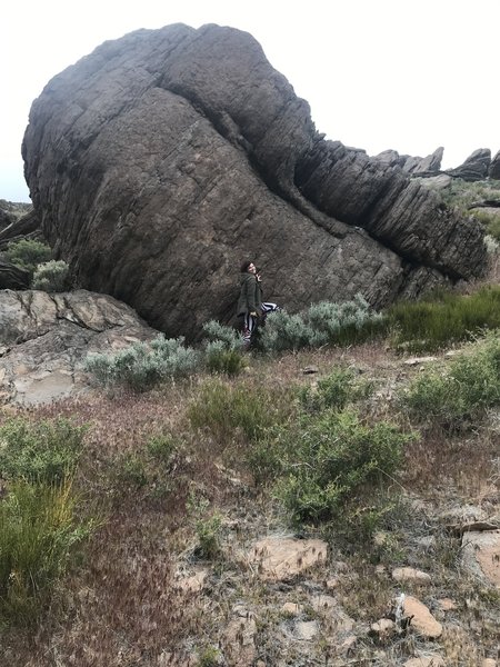 The Fallen Tower Boulder with fiance for scale. This is when viewed from the east(downhill)