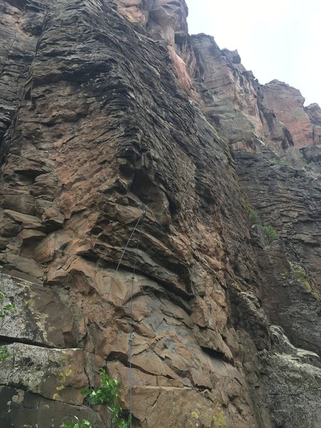 Rope hanging through the first 3 bolts