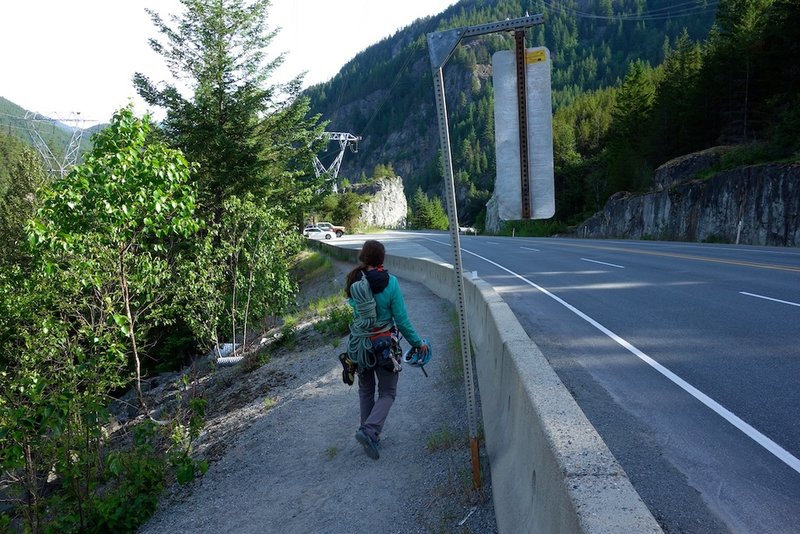 Hiking along the road back to the pullout where you can park your car.