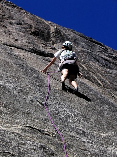 Passing through the bolted slab on Pop-A-Top. Patty Black on point. September 2005.