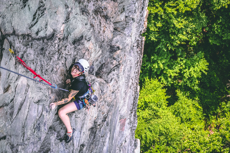All smiles towards the top of the pitch. Photo by @eastcoastclimbs
