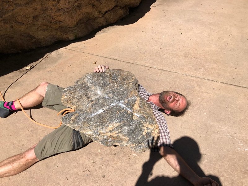 Shoulda worn a helmet! Even on well traveled crags, loose rock happens, be mindful. No animals were hurt making this presentation!