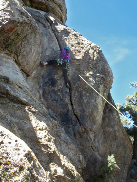 the gazelle working the first crux, gloves/tape helps