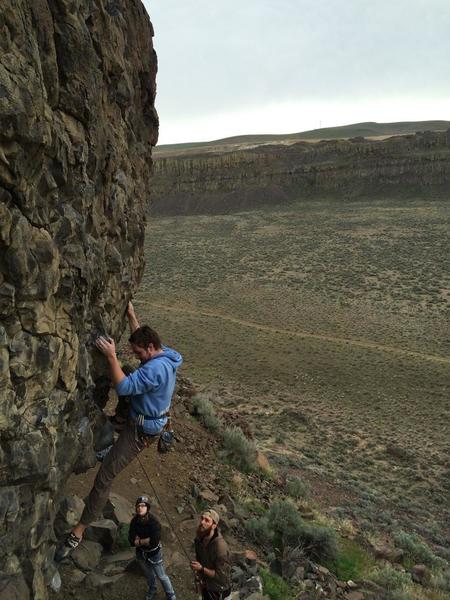 Climbing Dew Claw. Would recommend the route, but not forgetting your harness and making one from slings!