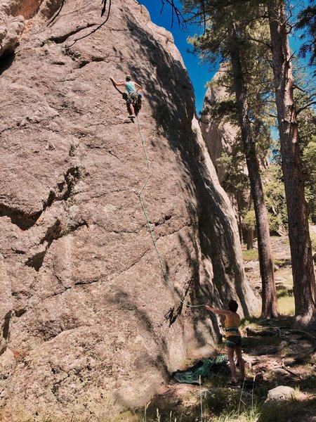 Jason Deuhr midway up Bard (5.8). Future Mrs. Dehur Alese Chandler belays. July 11 2015