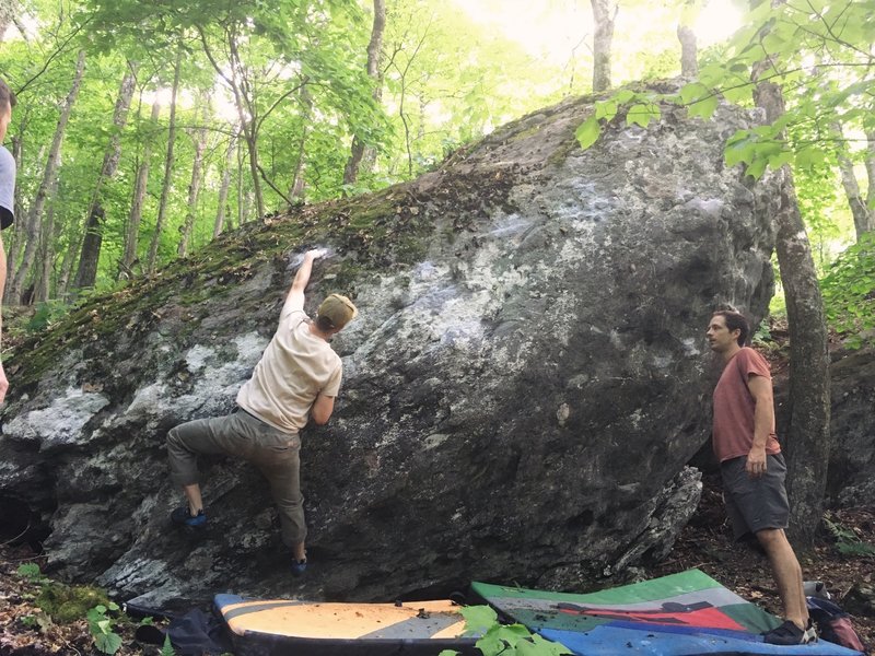 Climbing in Psycho Boulder, Grayson Highlands State Park