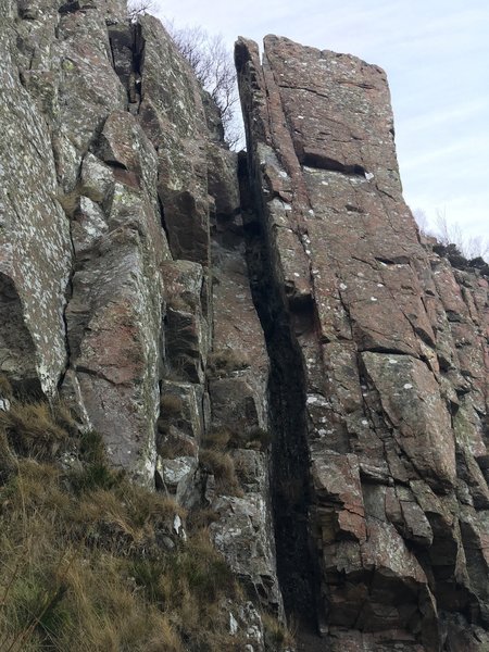 Flying Cheese. Route is at left side of pillar face, right of chimney.