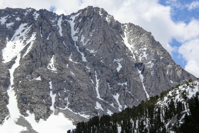 The NW Couloir is the sunlit one right of center.
