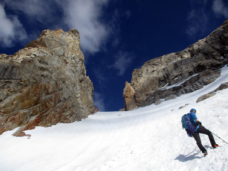 John ascending the Teepe Glacier to Teepe Col on our way to the Stettner Couloir. Naturally, Teepe Pillar is that pointy bit on the left.