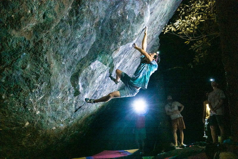 Nigh Session action on Flying Spaghetti Monster during the 2019 GHSP Bouldering & Stewardship Weekend