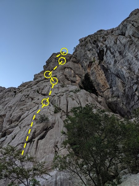 You can almost see the entire route here, first through 5th pitches.