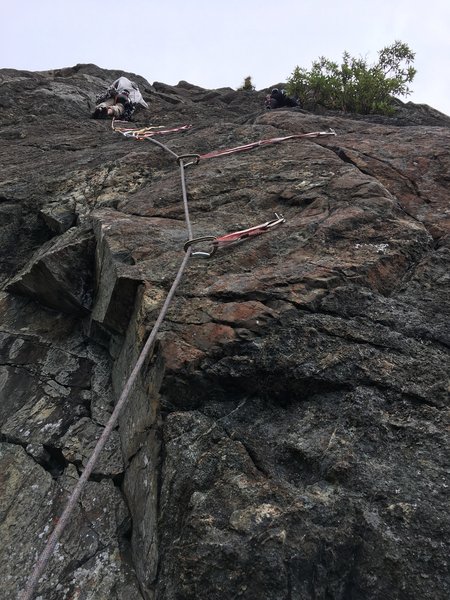 Looking up from the anchor at the direct start variation to Springboard.