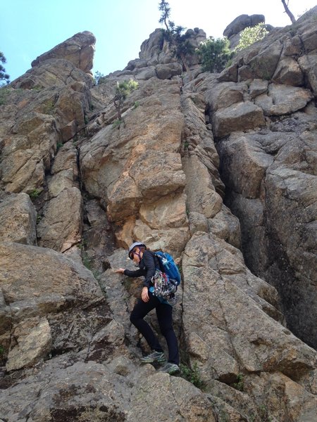 Pitch 1: Amy starting up pitch one. Don't forget to tie into the rope!