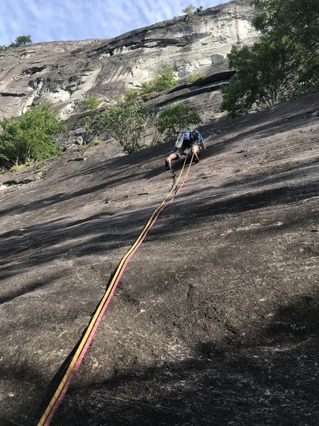 Frost on P1, I would not trust the gear on this pitch to hold a fall.