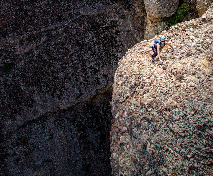 Right after the steep section the angle eases considerably. From there just skip the intermediate anchors and gun it to the summit.