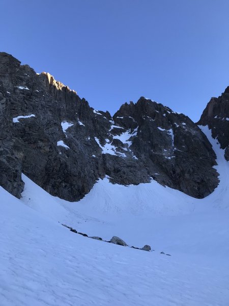 View of the slab at the base of the route.