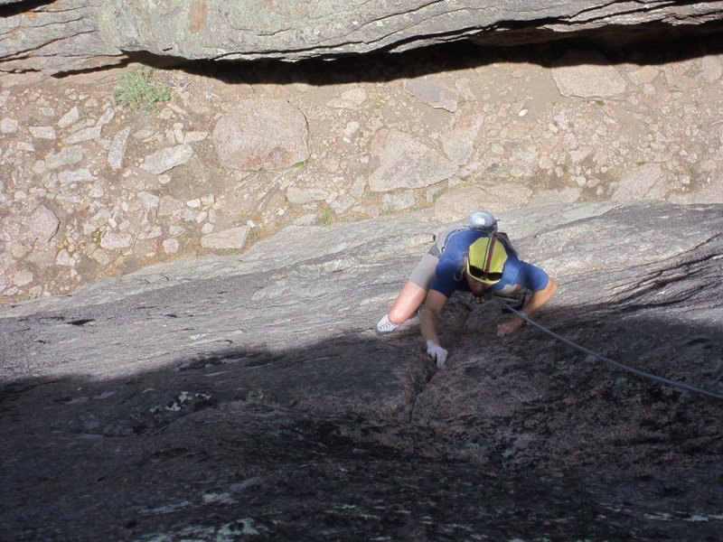 Darien top roping the lower crux seam.