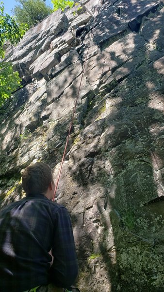 Block and a hard place offers a nice shady spot to belay from. Just watch out for the flies!