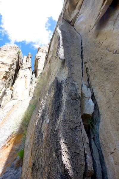 Start of the route. Negotiating the roof is the crux.