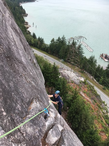 The P3 traverse was very exposed, and felt pretty stiff for 5.9. A short but awesome pitch