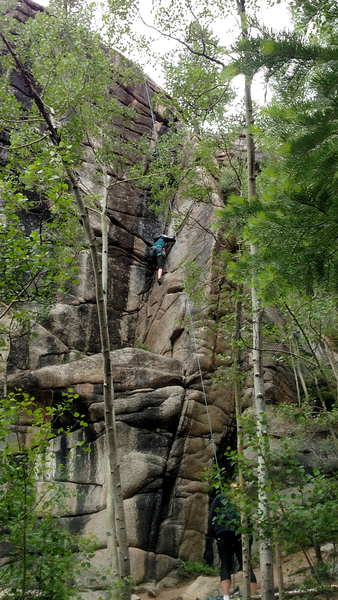 July 7 2019 Taco Time. The lower crack is a challenge for less experienced climbers. It climbs like a 5.9 then changes to 5.8 depending on your experience level.