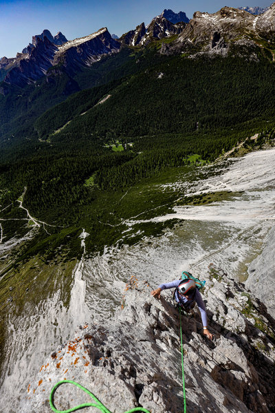 Tricia Bonman rounding the first exposed arete.