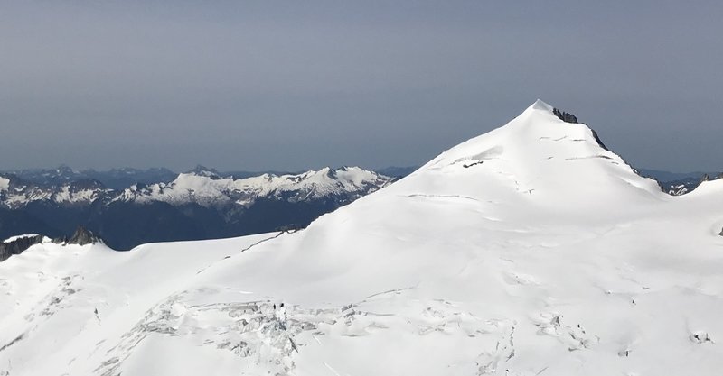East ridge of Eldorado Peak follows the left-hand skyline. Photo taken from the base of Klawatti.