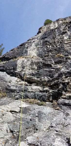 The left rope is on Prosit. The anchors are on top of the ledge.