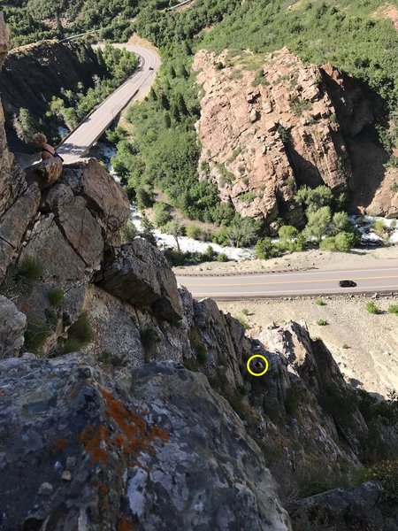 outside corner from inside corner. my partner from belay at top of pitch 1 is below.