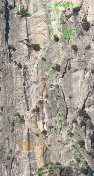 Royal Arches middle pitches, and Off Route Direct. photo from xRez.com
