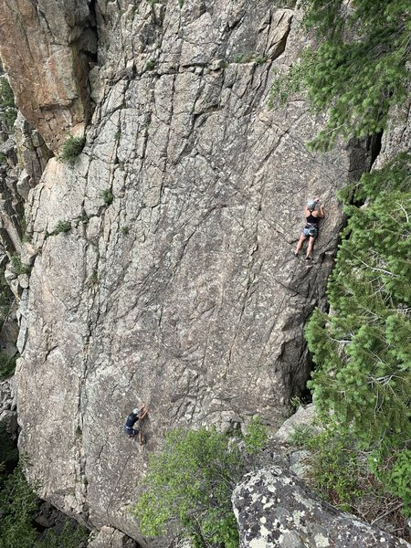 A climber on the right is leading Tomb of Sorrows, June 29. Btw, this pic lost a lot of sharpness after transfer from my photo gallery.
