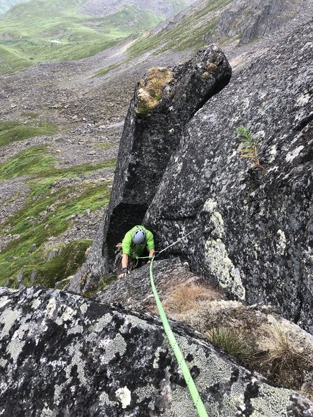 Looking down the top of pitch, from the belay.