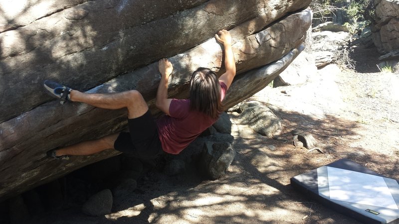 Taylor mid-way through the crux section of Wave Runner.
