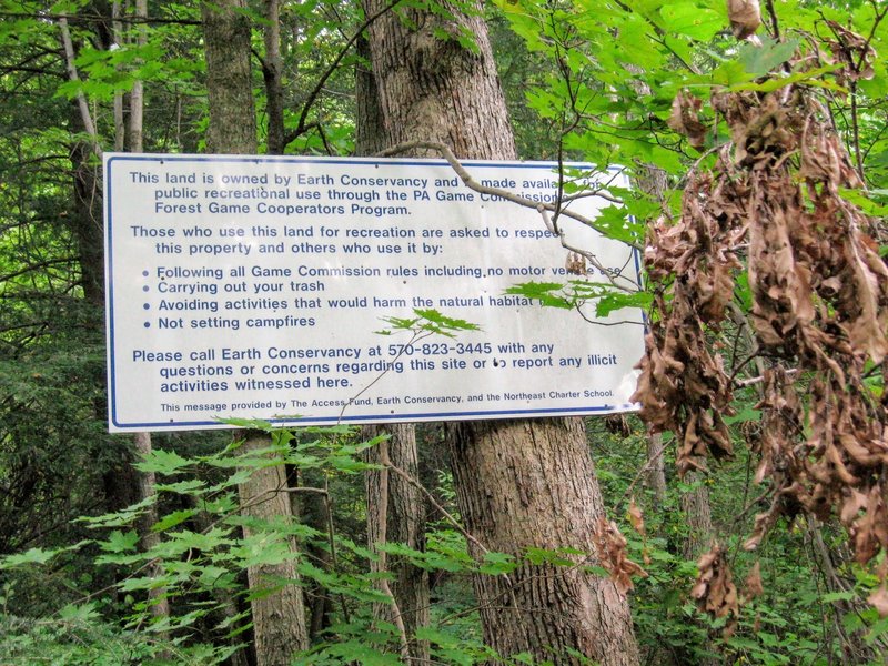 Access Fund partner sign at Mocanaqua Main Wall, 2009. Probably out of date?