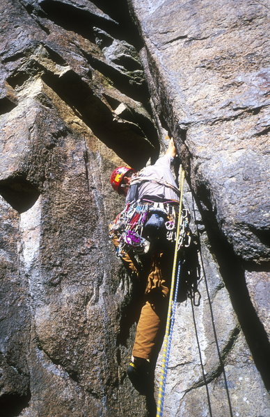 The initial chimney section of Sheer Failure, Avalanche Lake.
