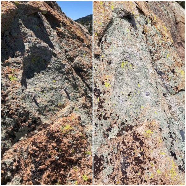 No rappel bolts anymore off of back of Barnum summit. Updating 6/21/19 picture of bare bolts (left pic on collage) to yesterday (right picture 7/16/19). I was going to replace hardware, but bolts have been chopped and patched.