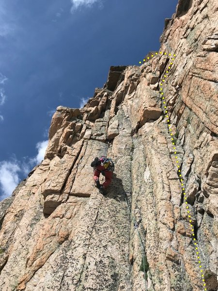 The climber is not on Leaning Tower. The 2nd pitch of Leaning Tower is the corner to the right of the climber.