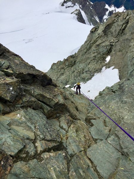 rap off slings setup on East side of main Couloir