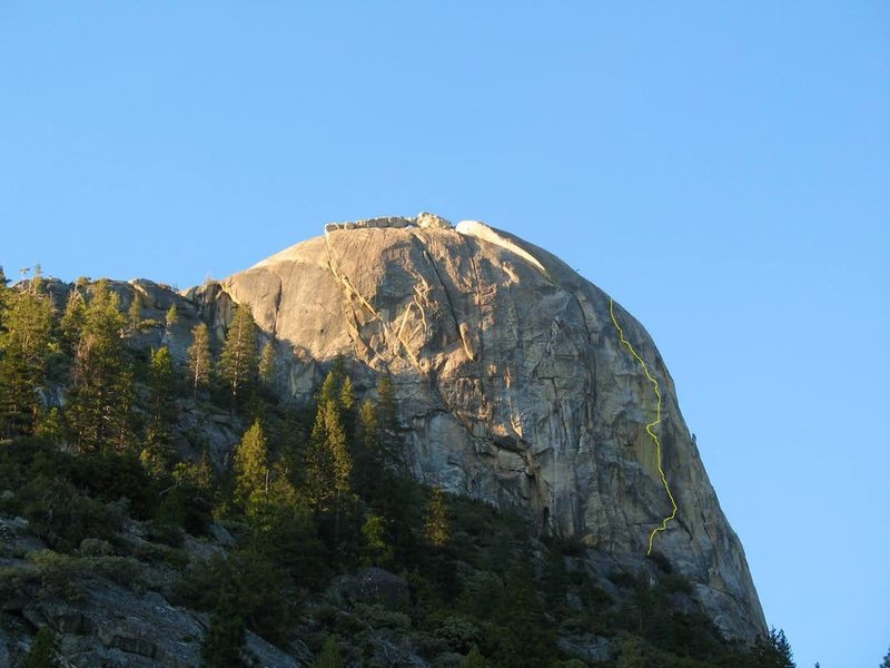 A closer look at Kerkoff Dome, with 'Bear Claw Headwall' (5.8 A3) drawn in.