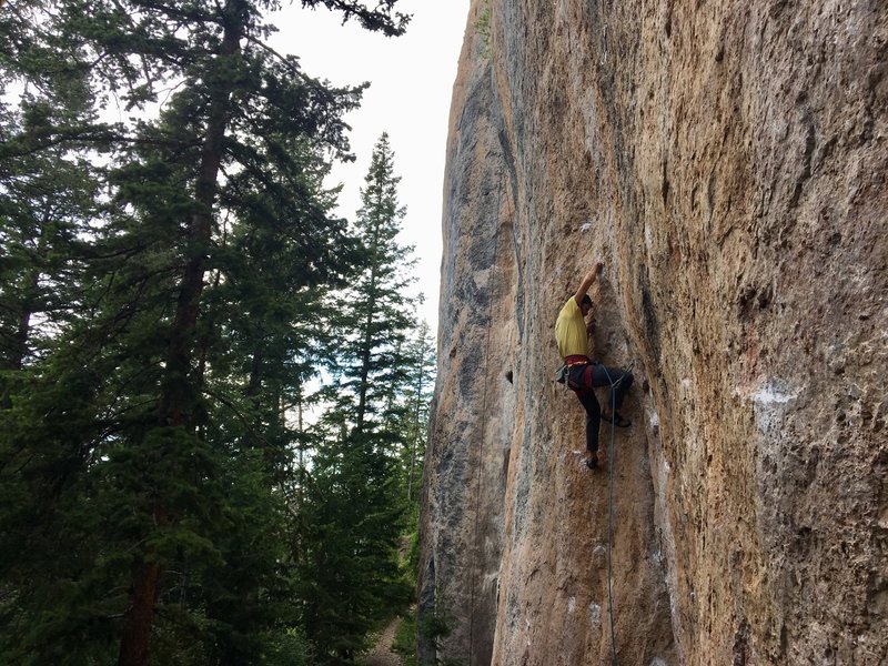 Cranking on good holds past bolt 2