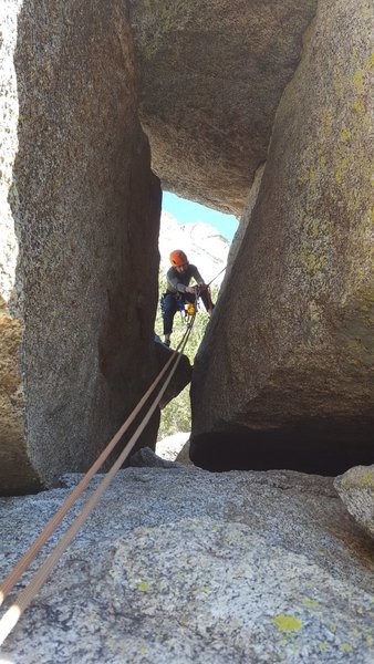 There are two bolts to anchor from and setup a top rope. Rappelling down here